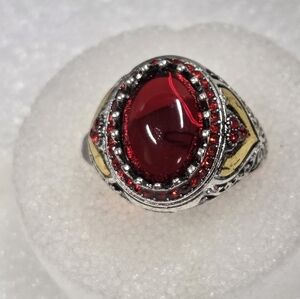 Unisex Siver Red With Gold Tone Accents Ring